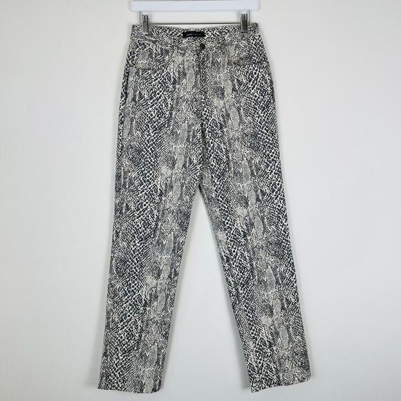 Moda International Black White Snake Print Straight Leg Pants Size 8 Petite - Picture 1 of 7